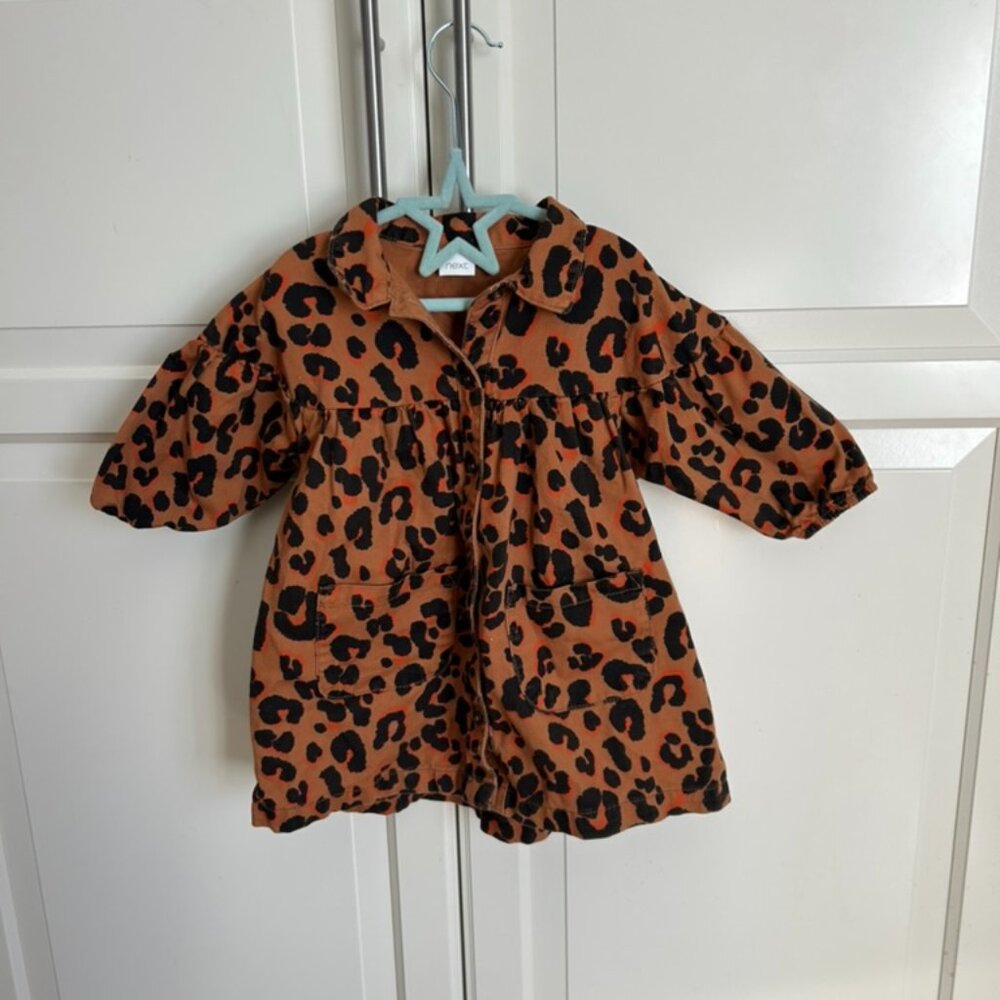 🐆✨ Next Baby Cheetah Print Shirt Dress – Size 12–18M ✨🐆